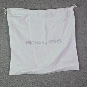 Michael Kors Dust Bag NWOT 15inx 14in  White Satin Drawstring Top Silver Logo
